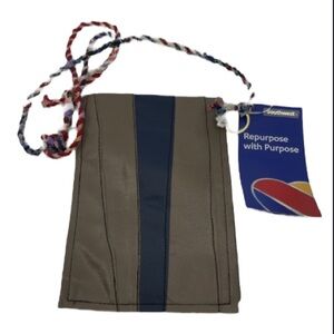 Southwest Airlines vinyl seat leather? upcycled multi compartment purse bag